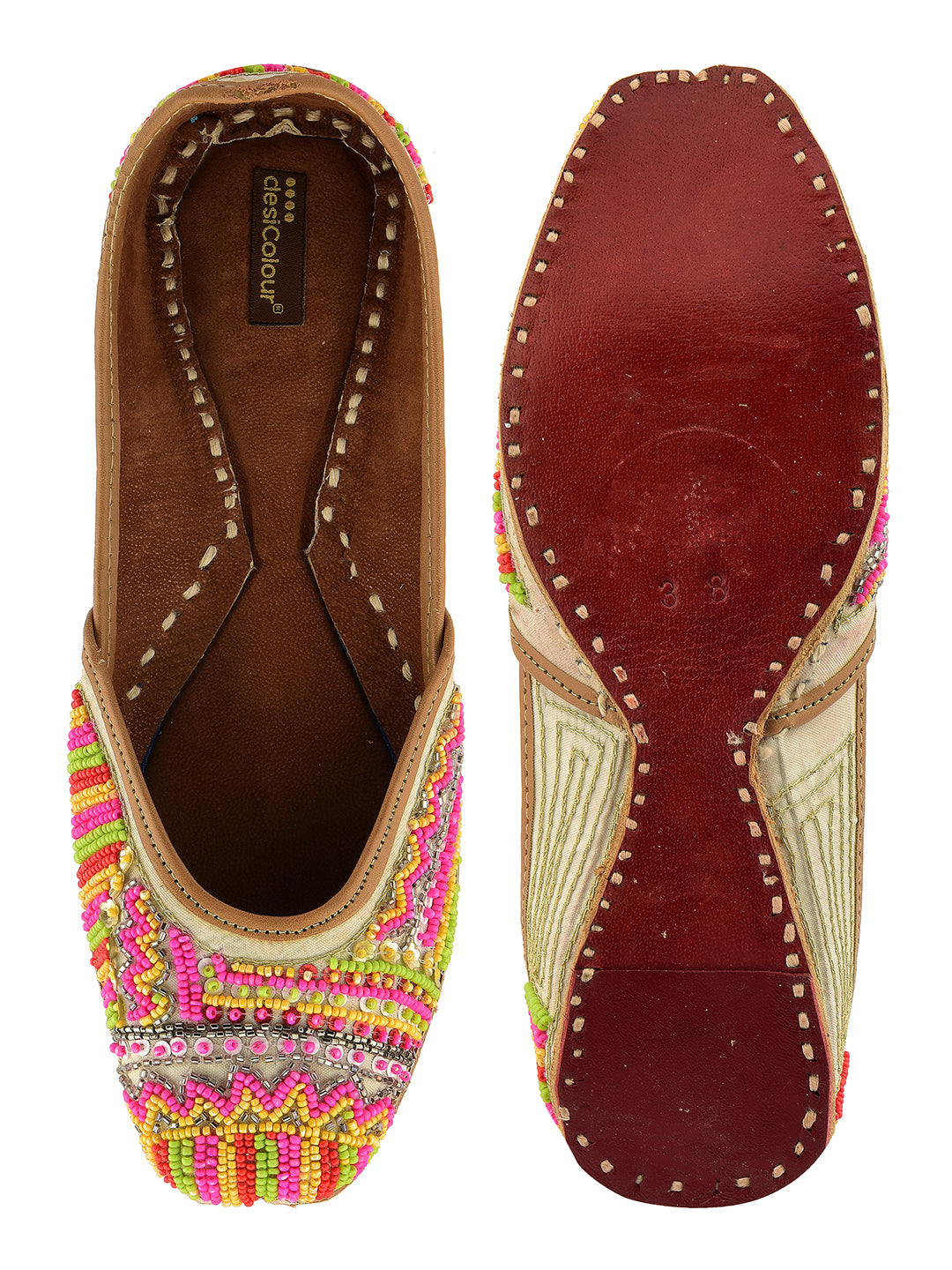 DESI COLOUR Women Beige Ethnic Punjabi Jutti