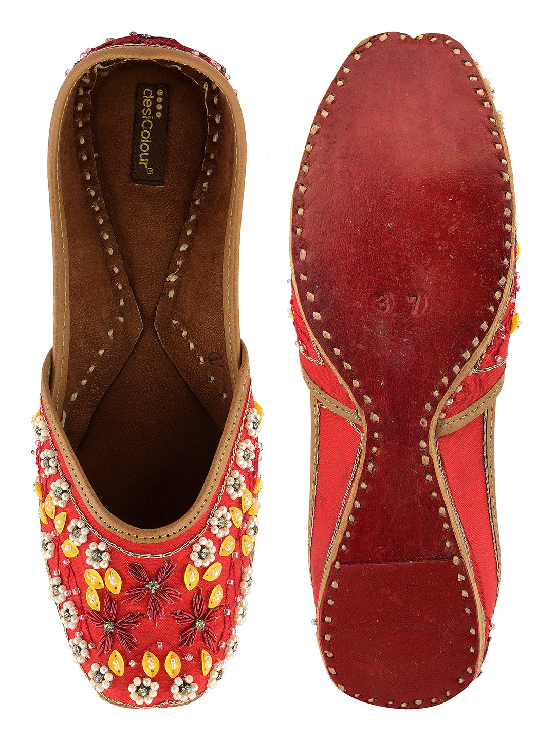 DESI COLOUR Women Red Ethnic Punjabi Jutti