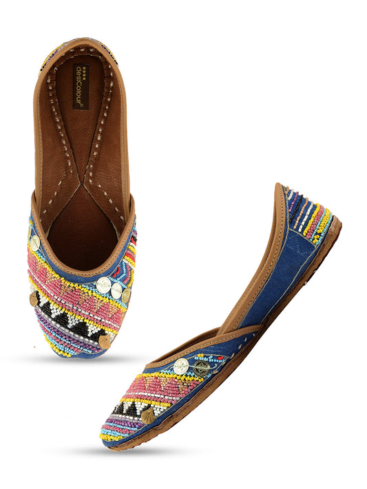 DESI COLOUR Women Blue Ethnic Punjabi Jutti