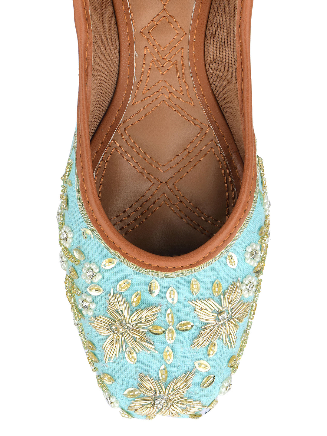 DESI COLOUR Women Sea Green Ethnic Punjabi Jutti