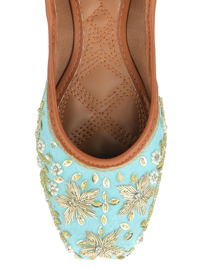 DESI COLOUR Women Sea Green Ethnic Punjabi Jutti