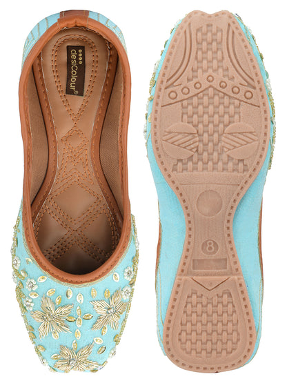 DESI COLOUR Women Sea Green Ethnic Punjabi Jutti