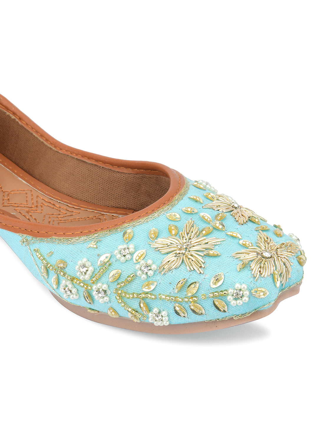 DESI COLOUR Women Sea Green Ethnic Punjabi Jutti