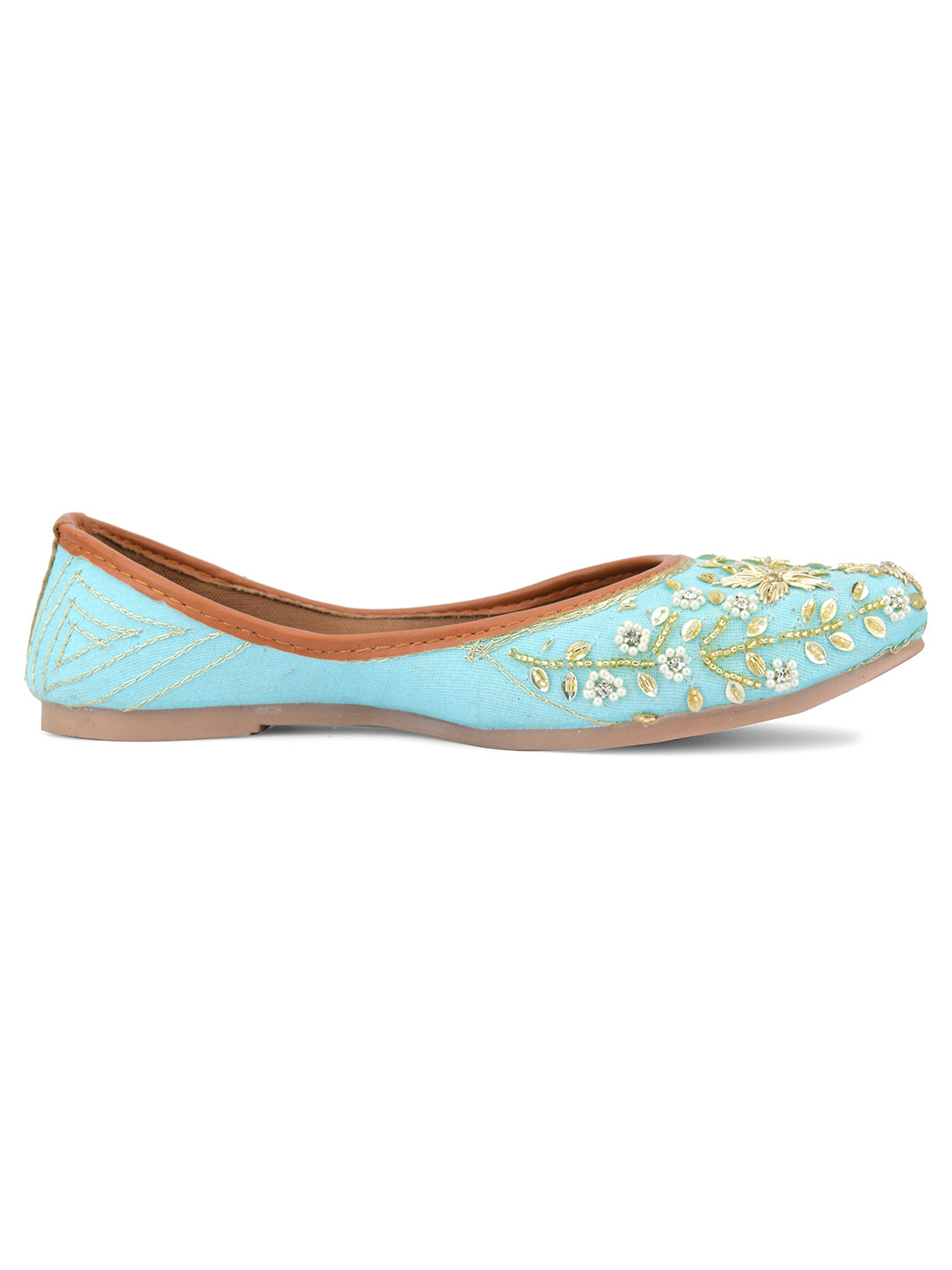 DESI COLOUR Women Sea Green Ethnic Punjabi Jutti