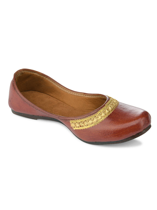 DESI COLOUR Women Brown Ethnic Mojaris Flats