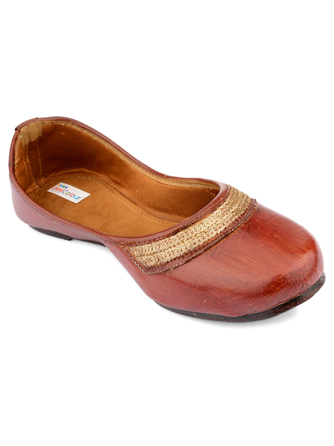 DESI COLOUR Women Brown Ethnic Mojaris Flats