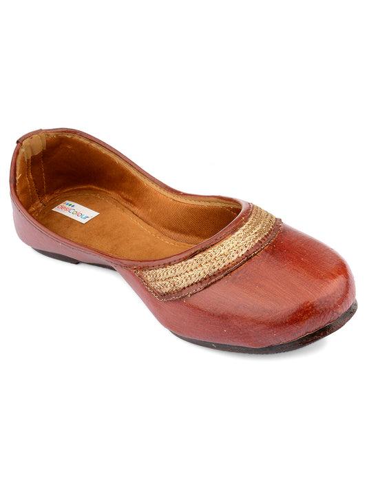 DESI COLOUR Women Brown Ethnic Mojaris Flats