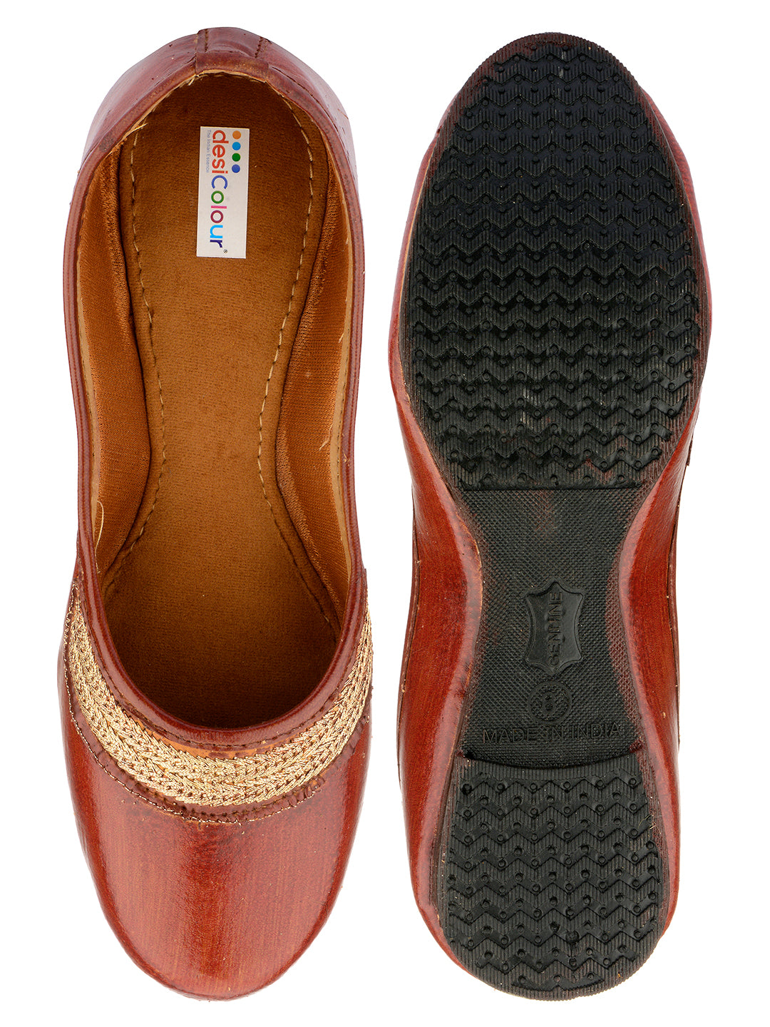 DESI COLOUR Women Brown Ethnic Mojaris Flats