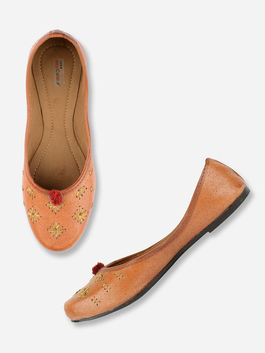 DESI COLOUR Women Brown Ethnic Ballerinas