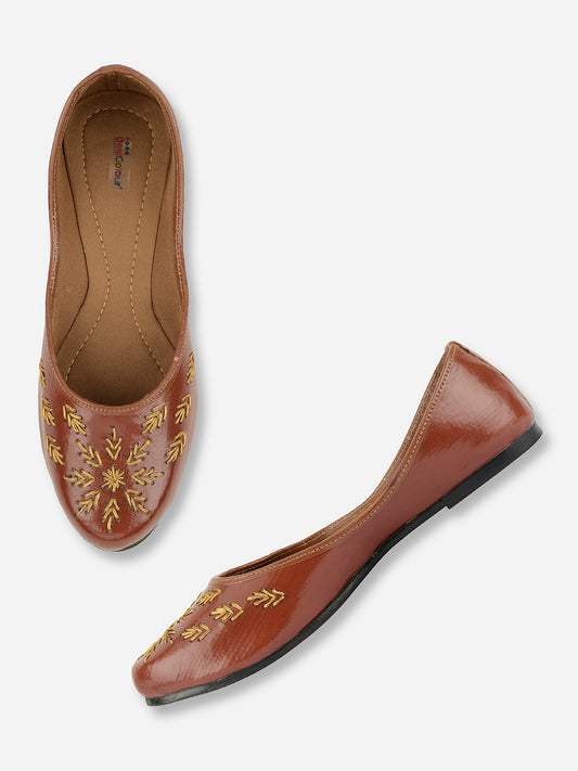 DESI COLOUR Women Brown Ethnic Ballerinas Flats