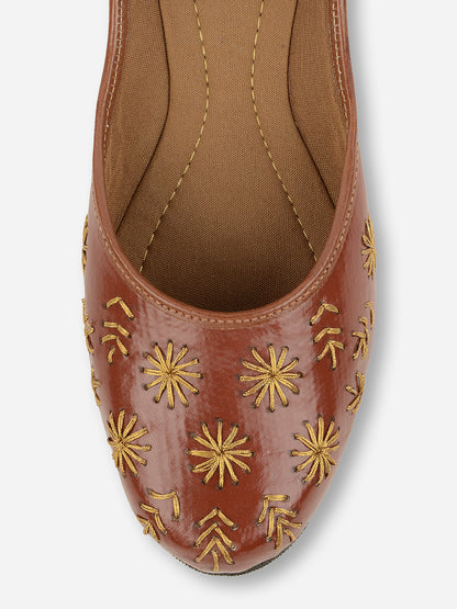 DESI COLOUR Women Brown Ethnic Ballerinas Flats