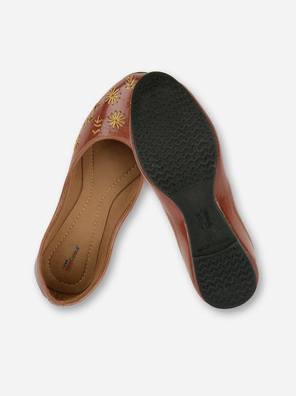 DESI COLOUR Women Brown Ethnic Ballerinas Flats