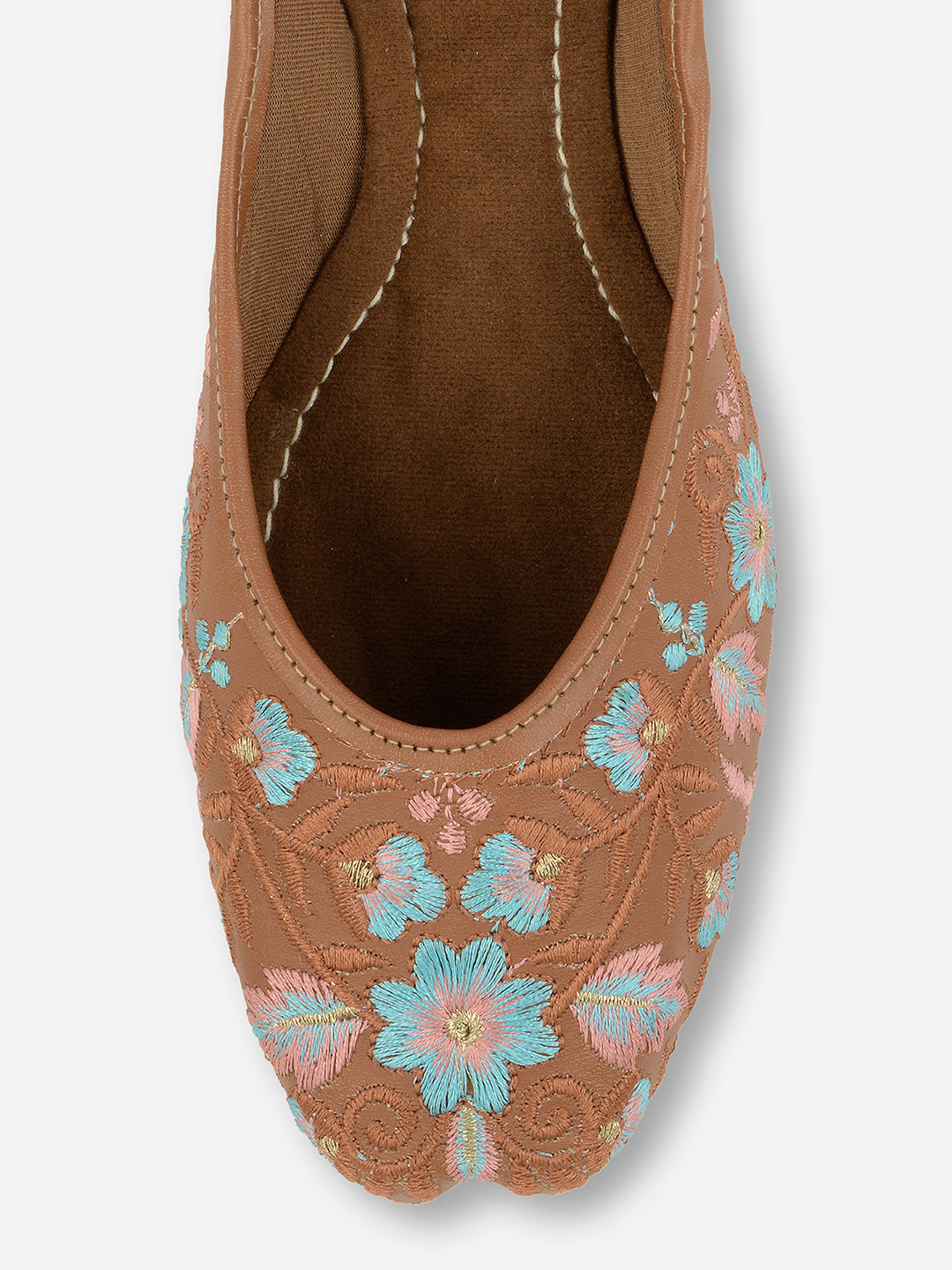 DESI COLOUR Women Peach-Coloured Ethnic Ballerinas with Embroidered Flats