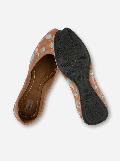 DESI COLOUR Women Peach-Coloured Ethnic Ballerinas with Embroidered Flats
