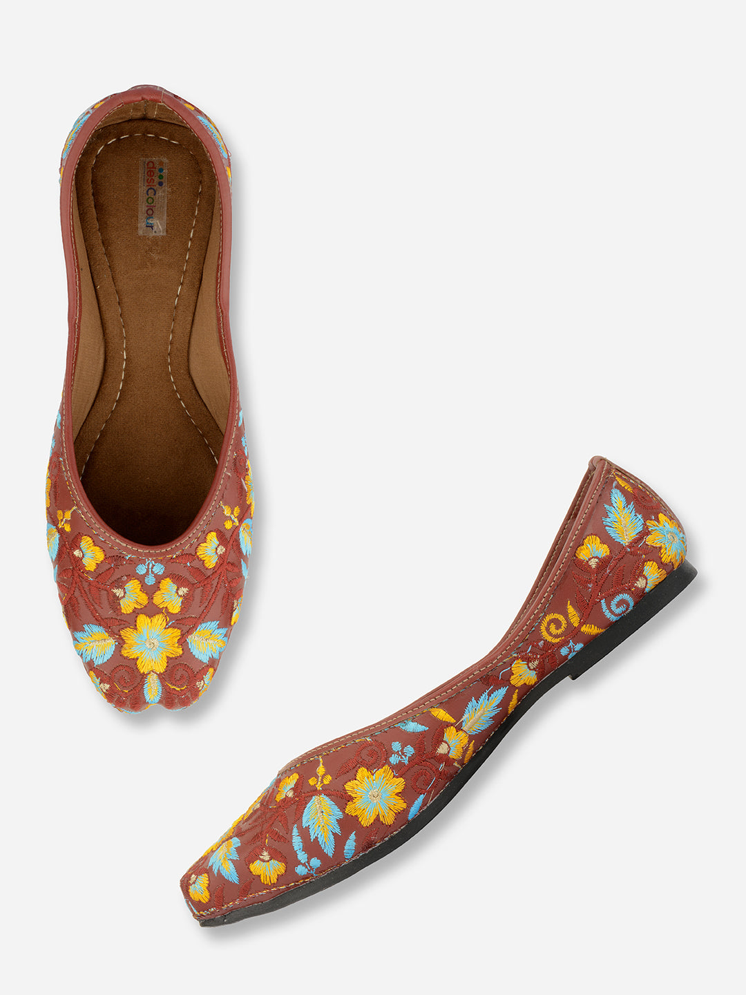 DESI COLOUR Women Maroon Ethnic Ballerinas with Embroidered Flats