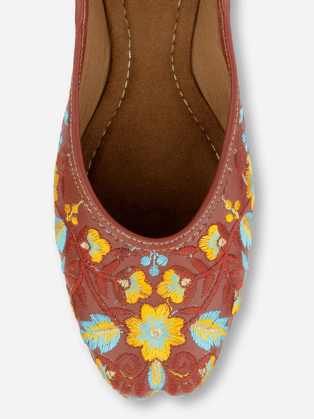 DESI COLOUR Women Maroon Ethnic Ballerinas with Embroidered Flats