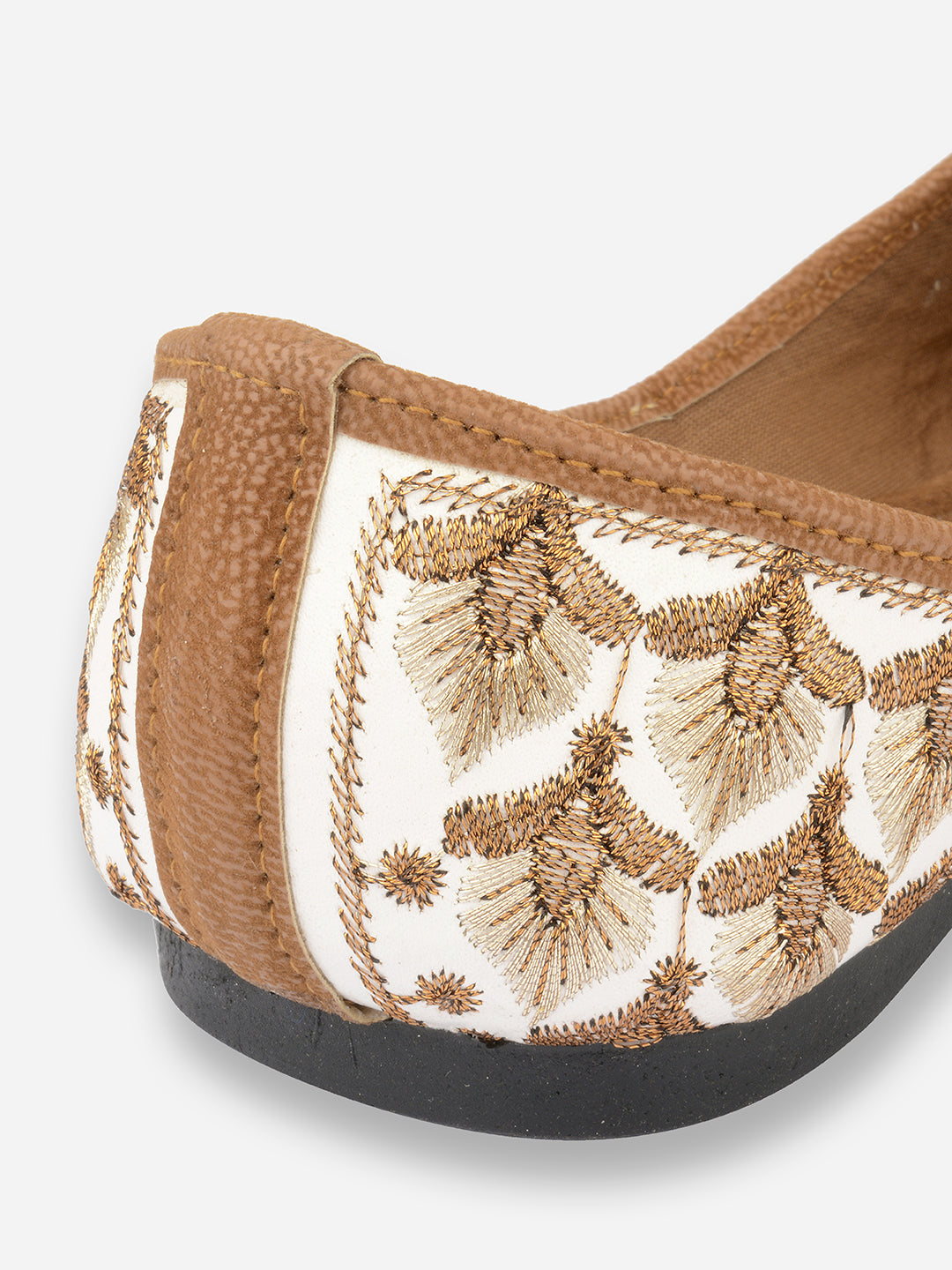 DESI COLOUR Women Off White Ethnic Ballerinas with Laser Cuts Flats