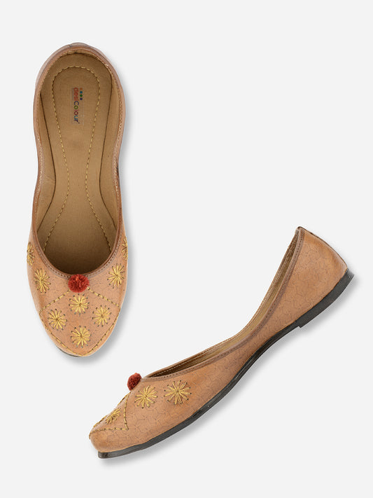 DESI COLOUR Women Brown Ethnic Ballerinas Flats