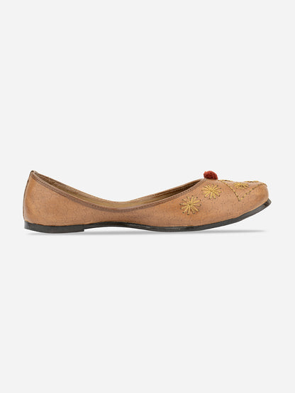 DESI COLOUR Women Brown Ethnic Ballerinas Flats