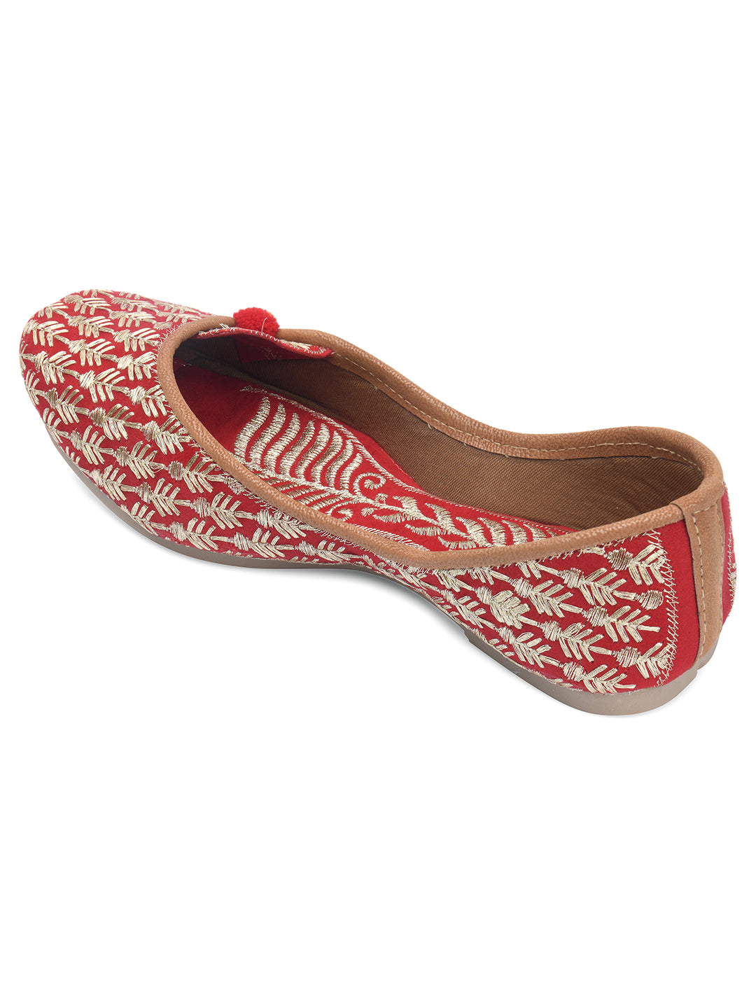 DESI COLOUR Women Red Ethnic Mojaris with Embroidered Flats