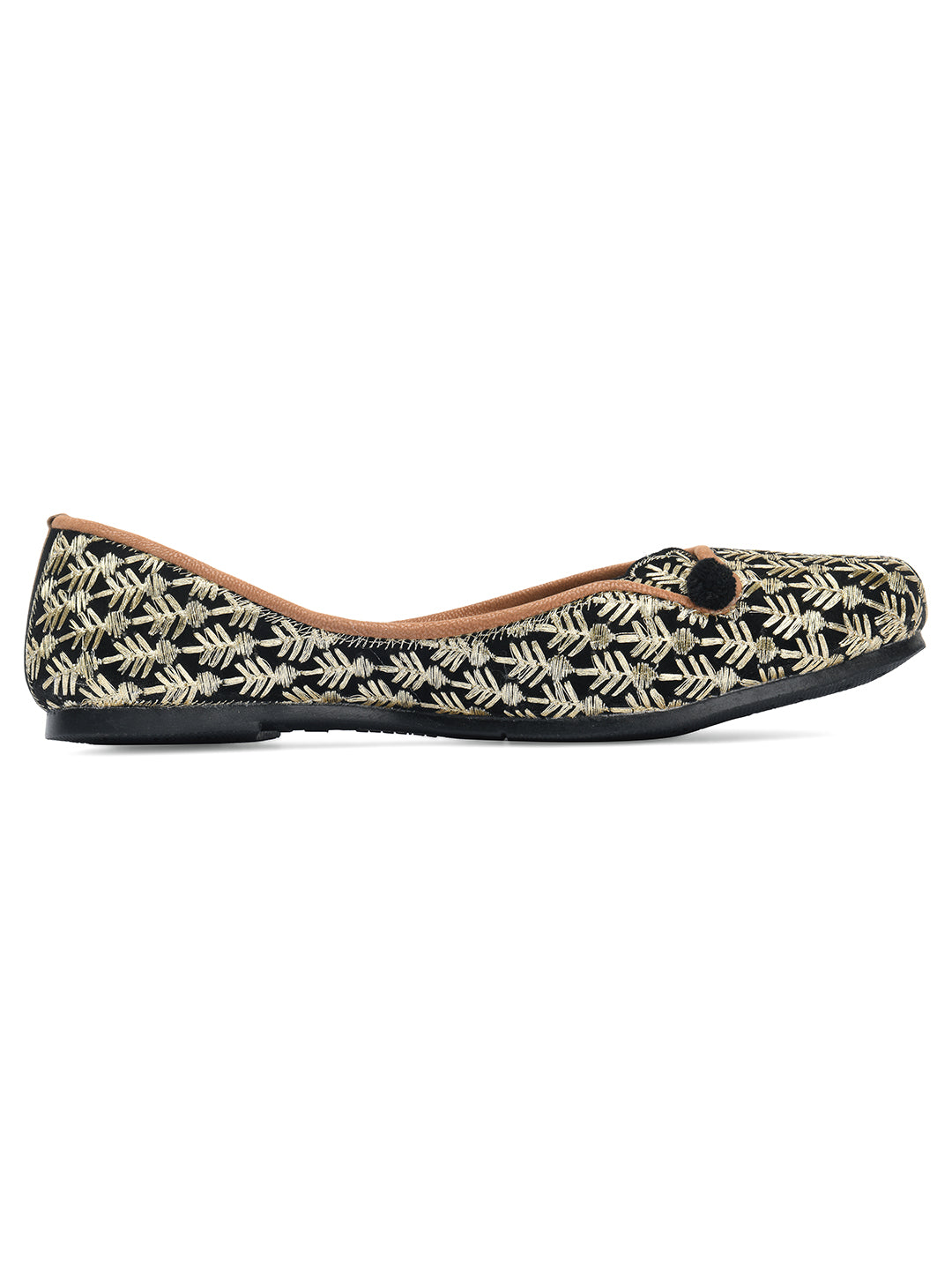 DESI COLOUR Women Black Embroidered Mojari