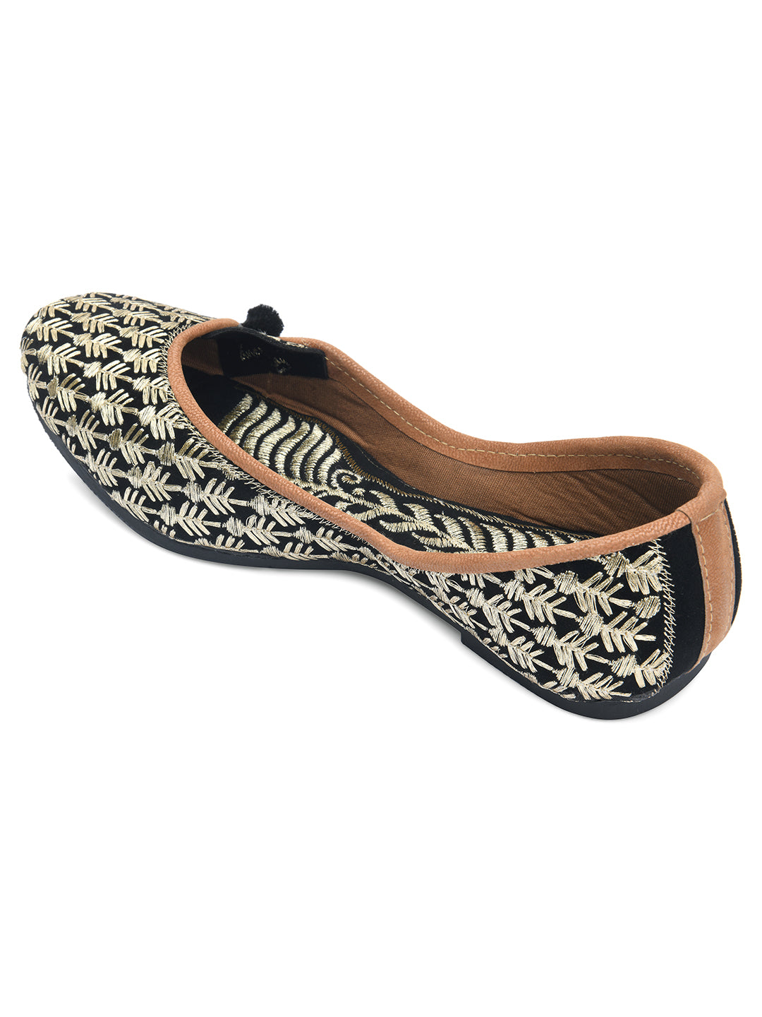 DESI COLOUR Women Black Embroidered Mojari