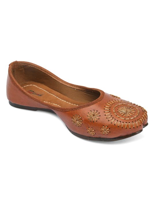 DESI COLOUR Women Brown Ethnic Mojaris Flats