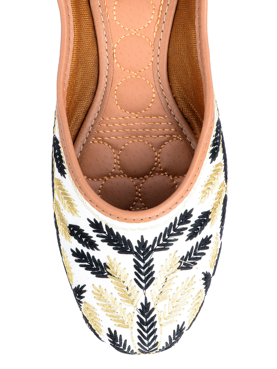 DESI COLOUR Women Black  White Embroidered Ethnic Mojaris Flats