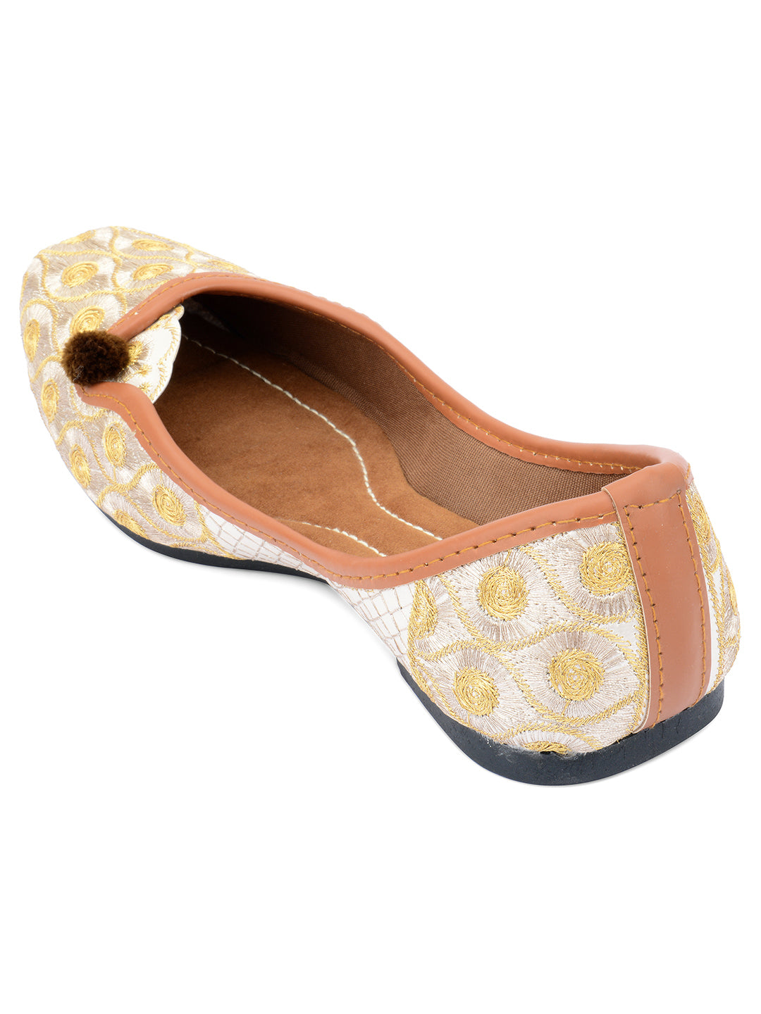 DESI COLOUR Women Gold  Silver Embroidered Leather Ethnic Mojaris Flats