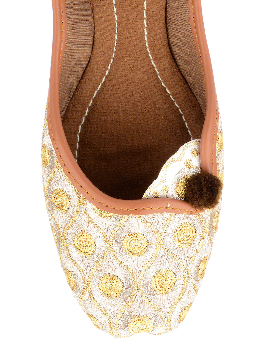 DESI COLOUR Women Gold  Silver Embroidered Leather Ethnic Mojaris Flats