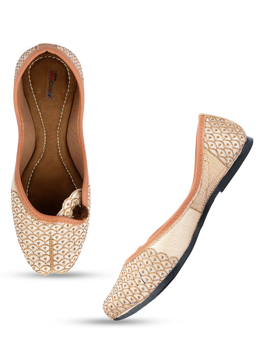 DESI COLOUR Women Copper-Toned Ethnic Mojaris Flats