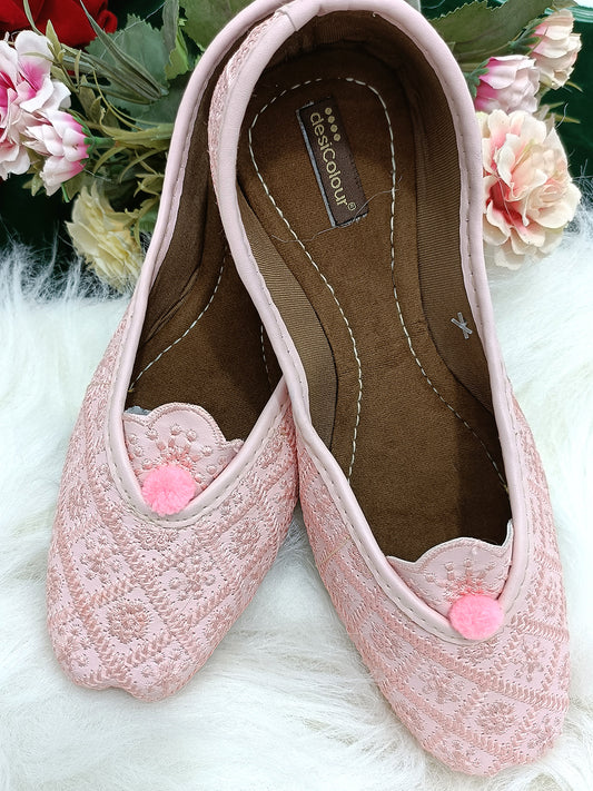 DESI COLOUR Women Pink Ethnic Mojaris Flats