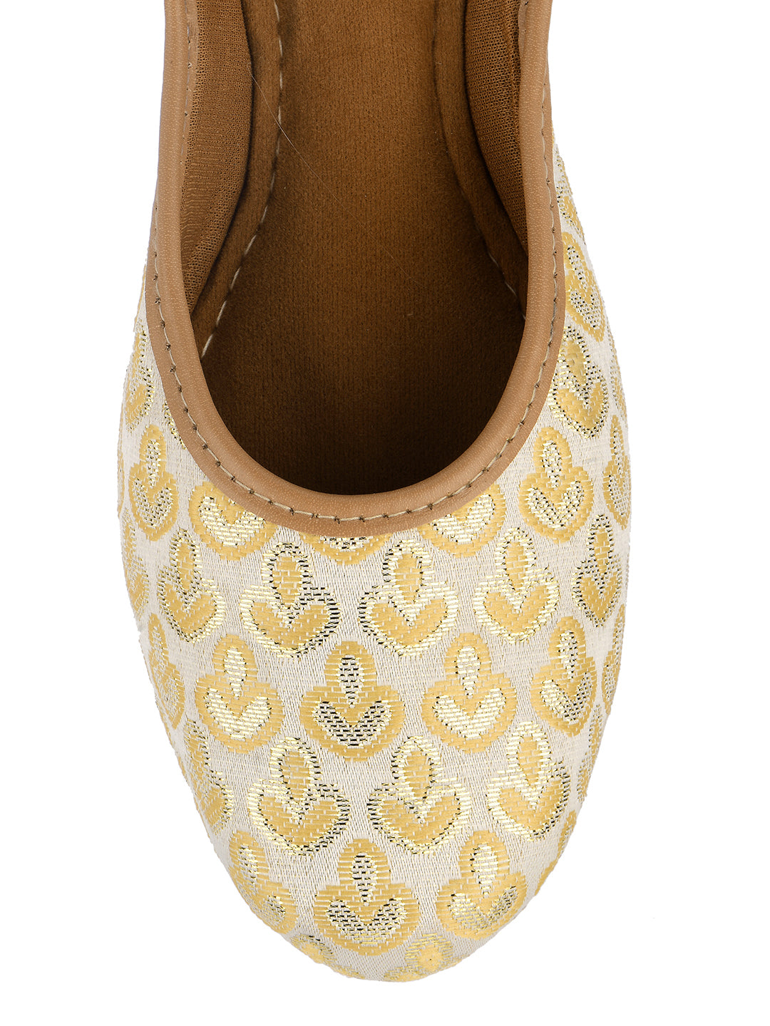 DESI COLOUR Women Gold-Toned  White Embellished Ethnic Mojaris
