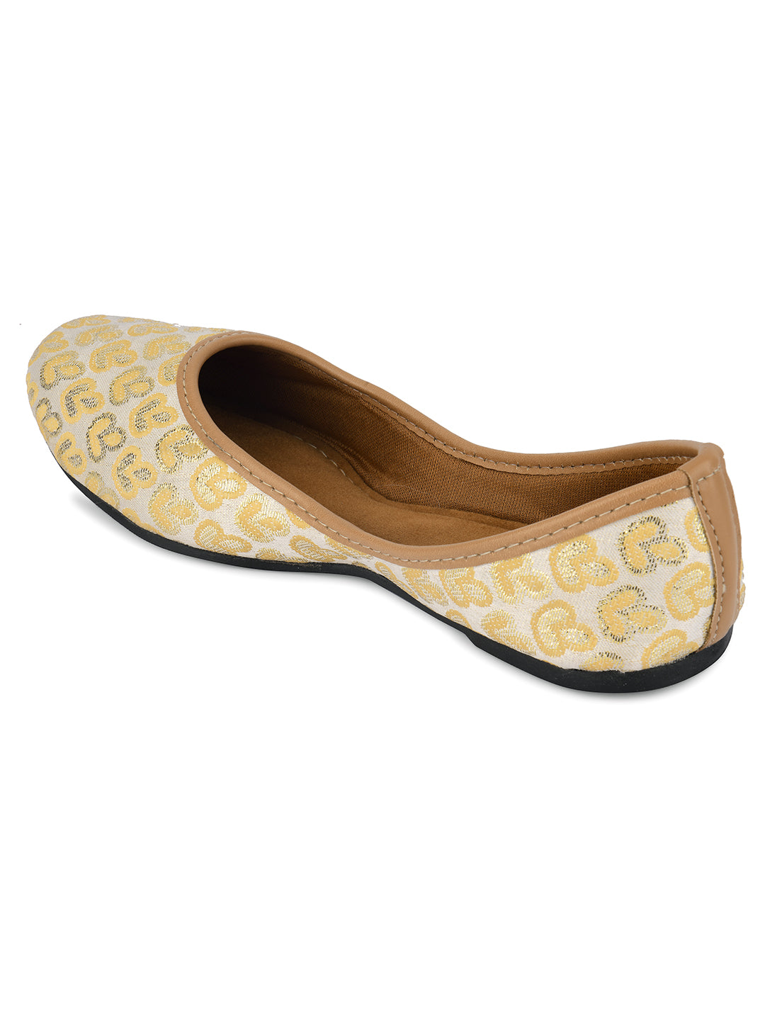 DESI COLOUR Women Gold-Toned  White Embellished Ethnic Mojaris