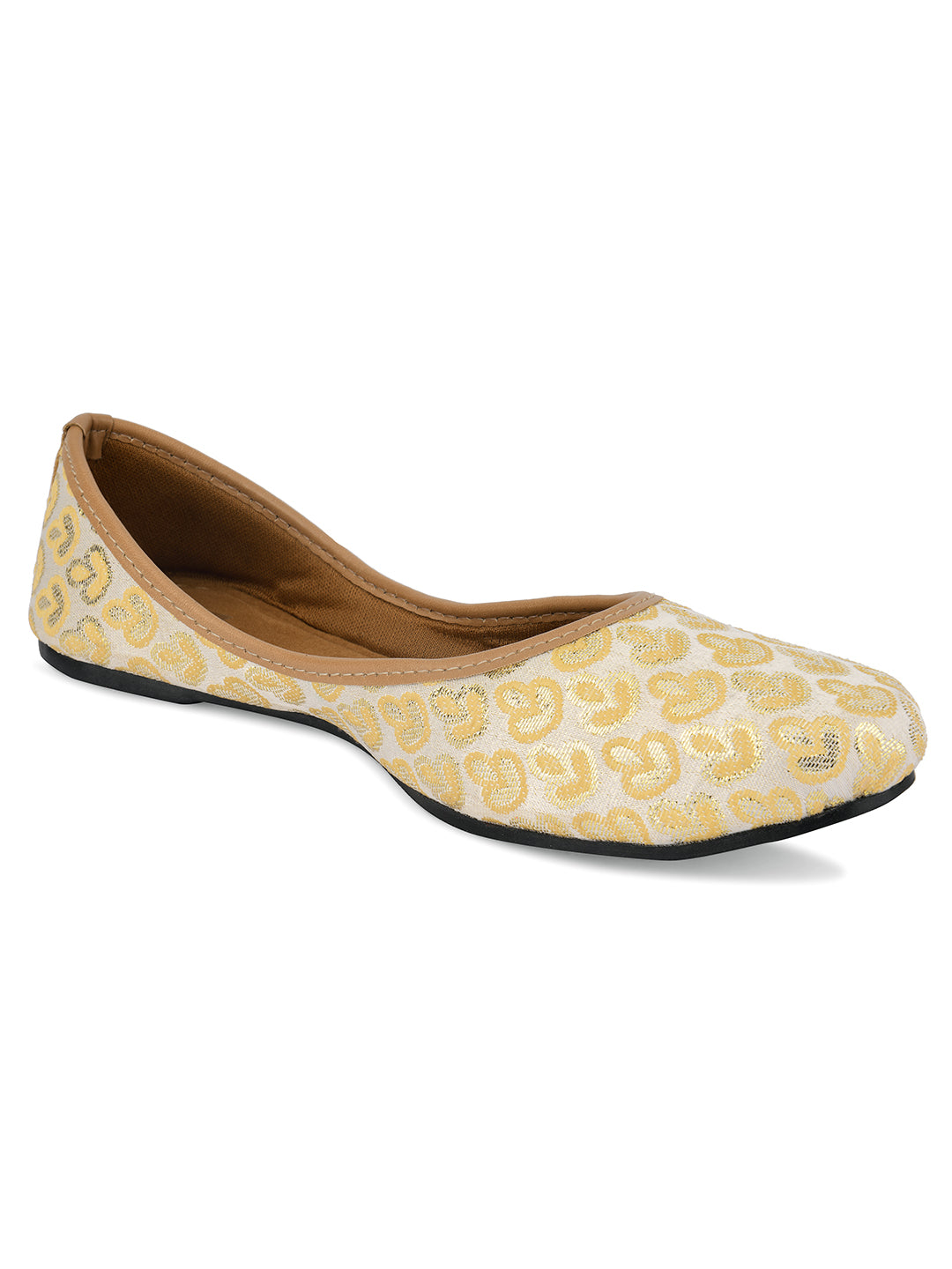 DESI COLOUR Women Gold-Toned  White Embellished Ethnic Mojaris