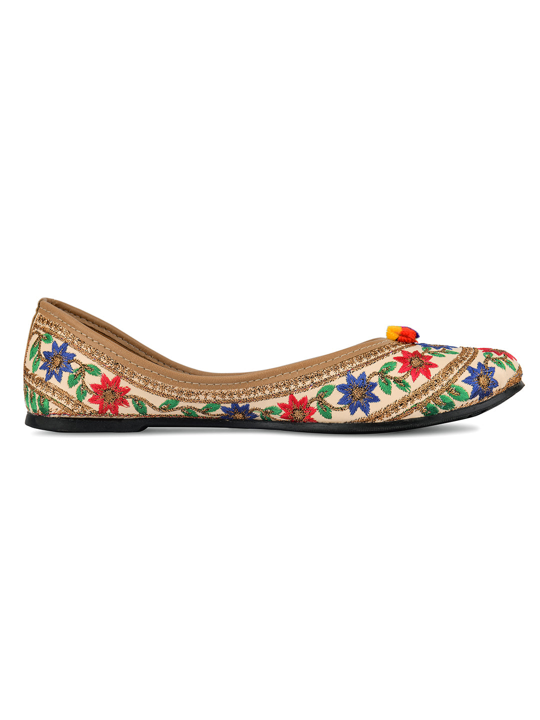 DESI COLOUR Women Gold-Toned  White Embellished Ethnic Mojaris