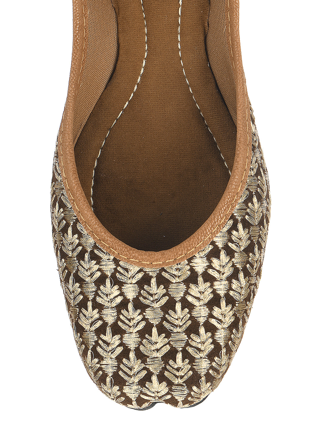 DESI COLOUR Women Brown Embroidered Ethnic Mojaris