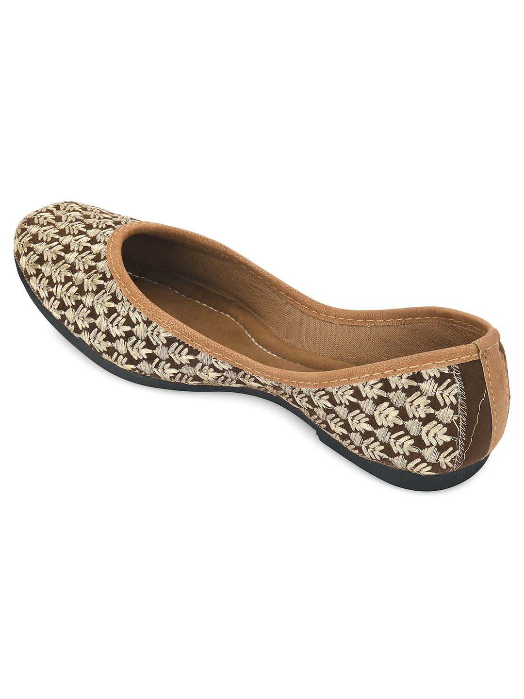 DESI COLOUR Women Brown Embroidered Ethnic Mojaris