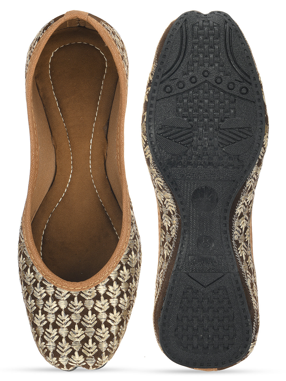 DESI COLOUR Women Brown Embroidered Ethnic Mojaris