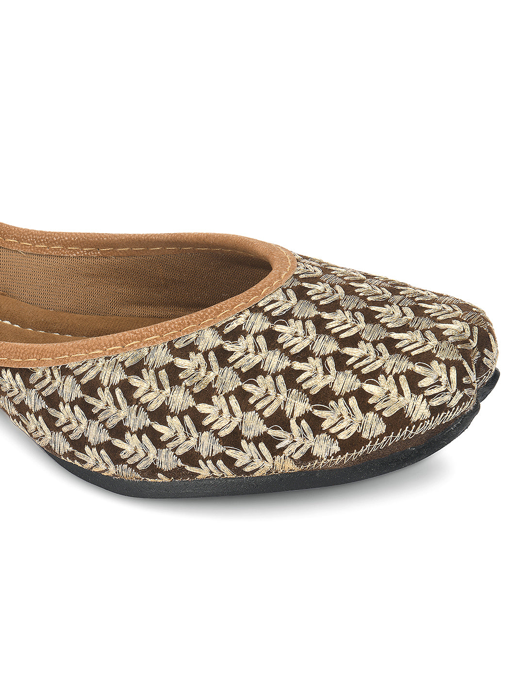 DESI COLOUR Women Brown Embroidered Ethnic Mojaris