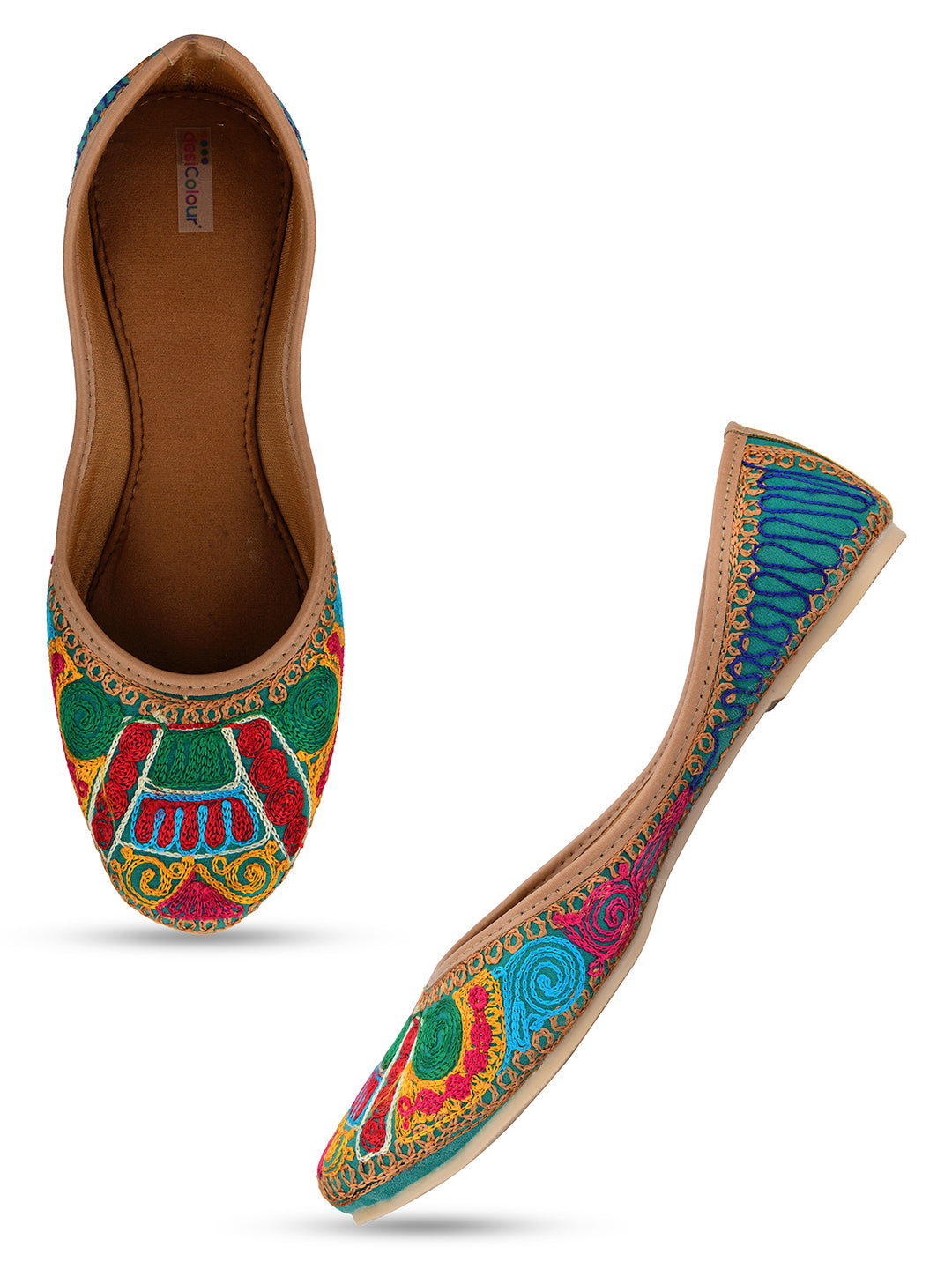 DESI COLOUR Women Multicoloured Embellished Ethnic Mojaris Flats