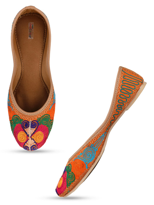 DESI COLOUR Women Multicoloured Embroidered Ethnic Mojaris Flats