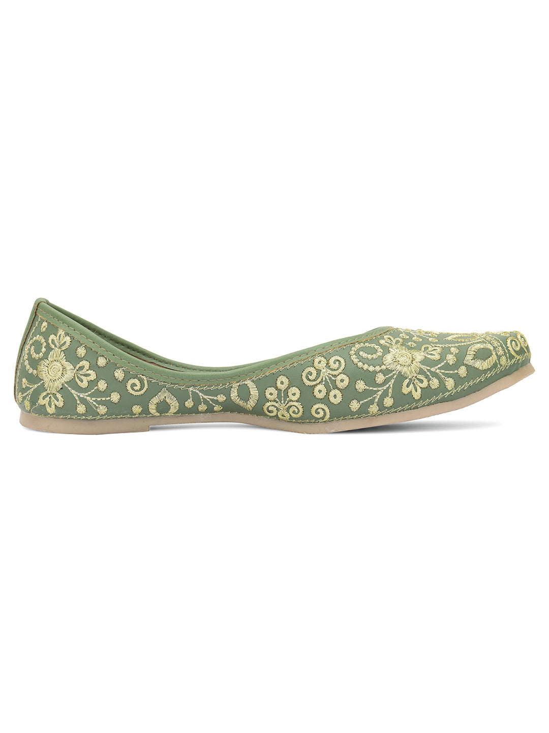 DESI COLOUR Women Green Embellished Ethnic Mojaris Flats