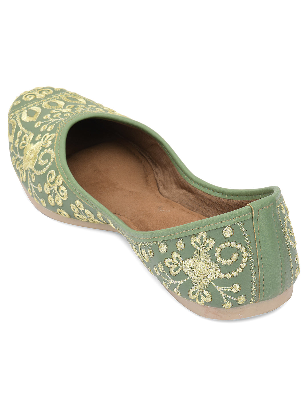 DESI COLOUR Women Green Embellished Ethnic Mojaris Flats