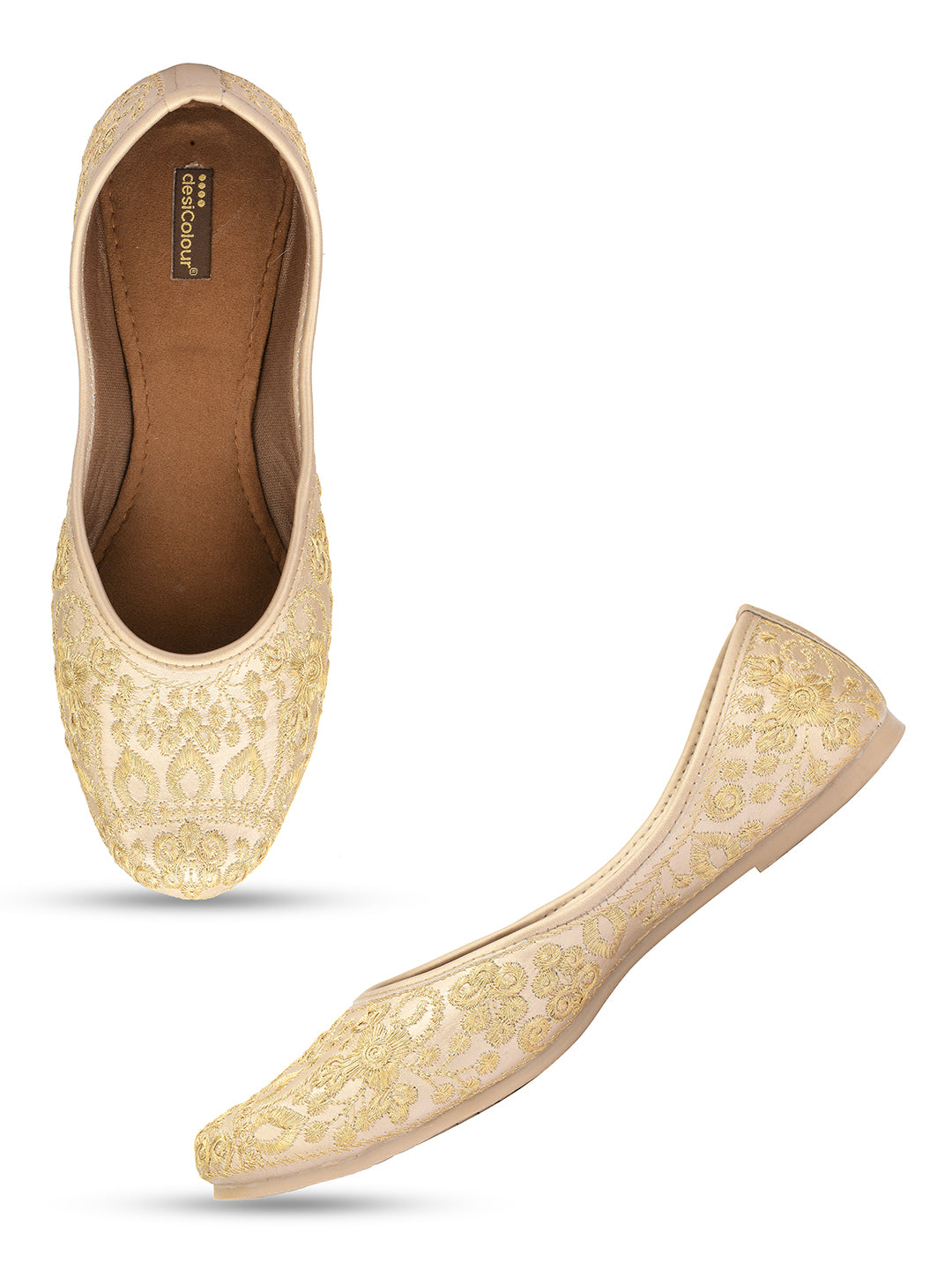 DESI COLOUR Women Gold-Toned Ethnic Mojaris Flats