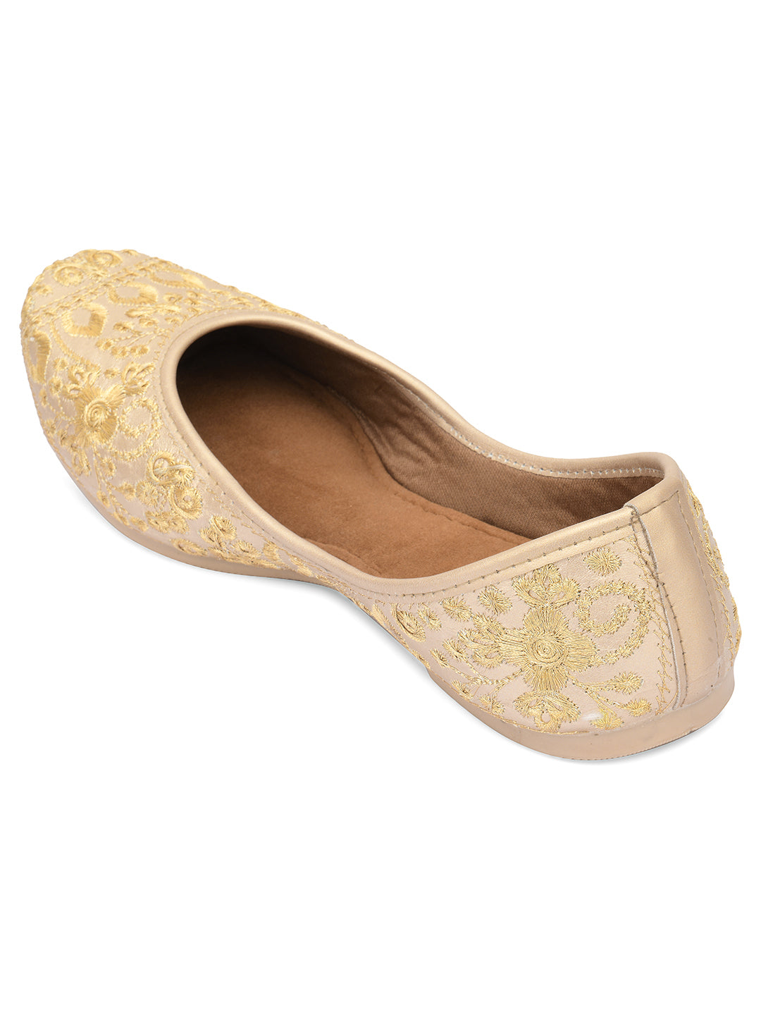 DESI COLOUR Women Gold-Toned Ethnic Mojaris Flats