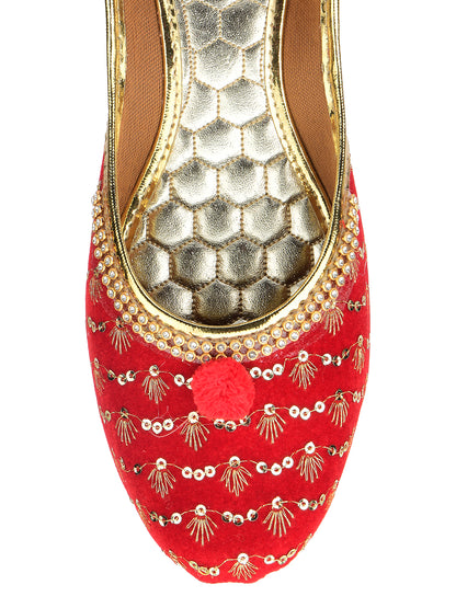 DESI COLOUR Women Red Printed Ethnic Ballerinas Flats