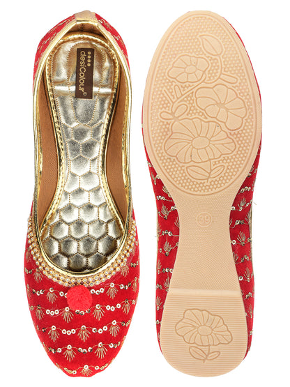 DESI COLOUR Women Red Printed Ethnic Ballerinas Flats