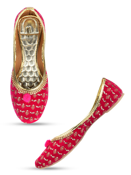 DESI COLOUR Women Pink Printed Ethnic Ballerinas Flats