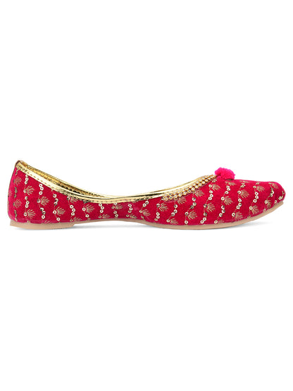 DESI COLOUR Women Pink Printed Ethnic Ballerinas Flats